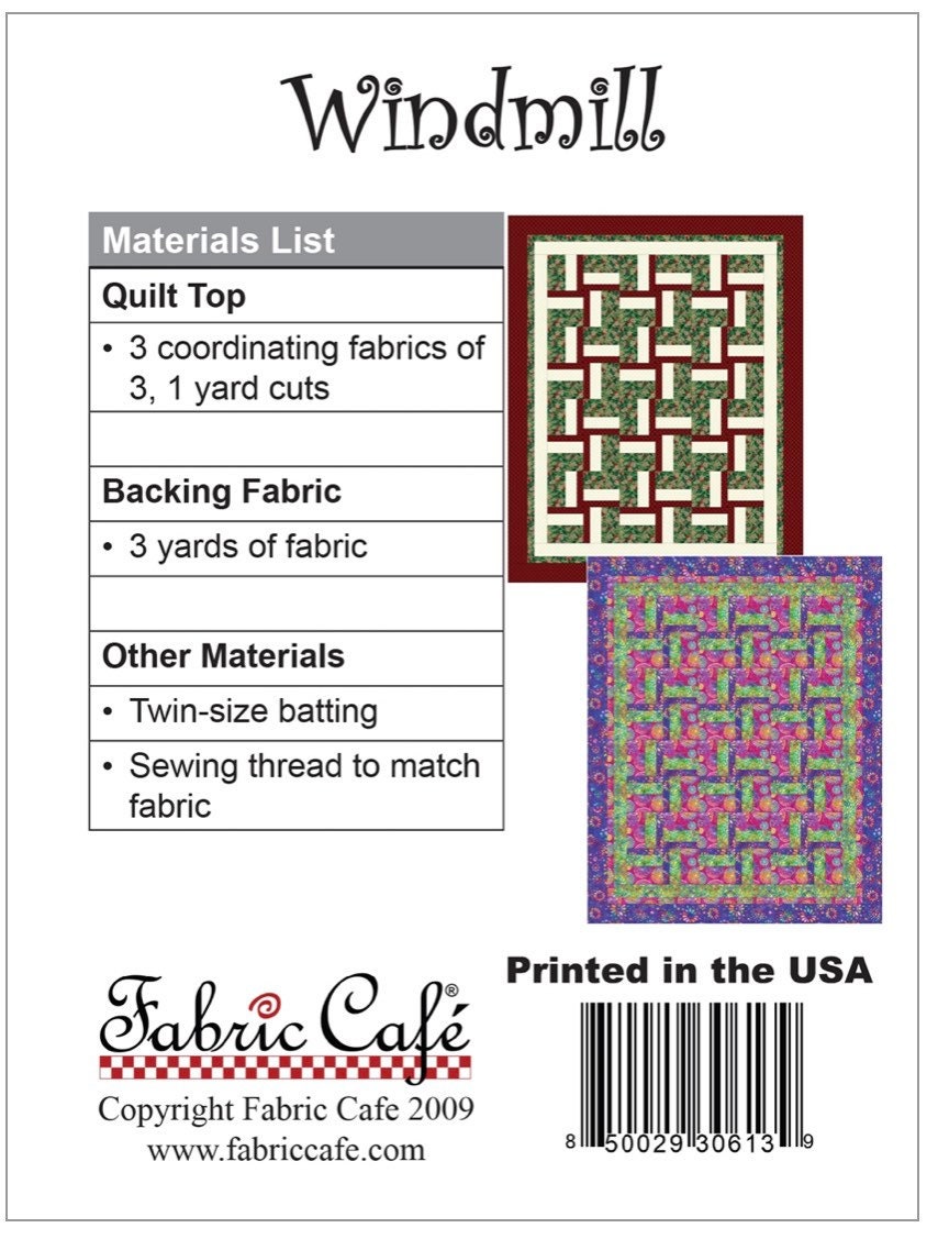 Fabric Cafe Windmill Pattern  3 Yard Quilt Pattern - Windmill Pattern - Quilt Pattern - Fabric Cafe Pattern - 3 yard quilts