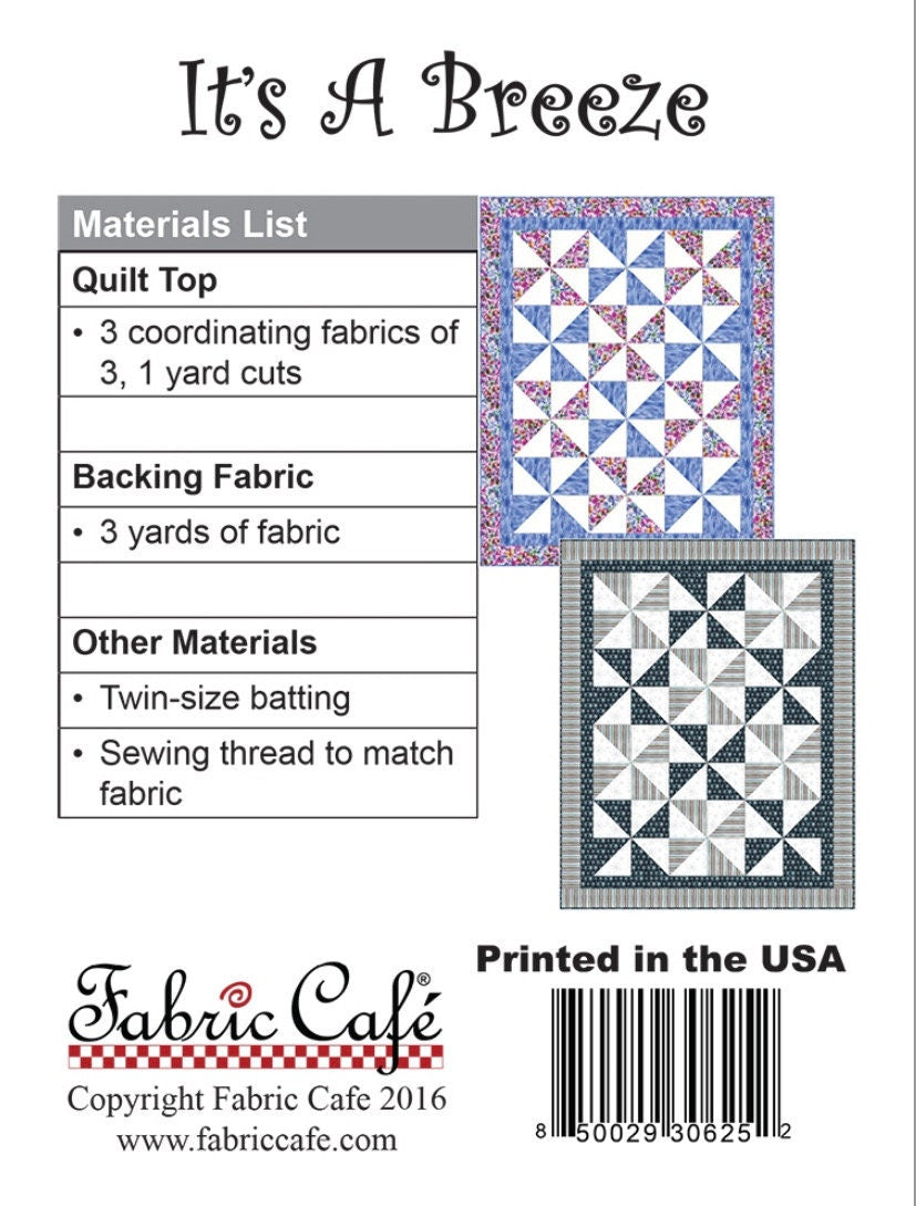 Fabric Cafe It’s A Breeze Pattern - 3 Yard Quilt Pattern -  - Quilt Pattern - Fabric Cafe Pattern - 3 yard quilts