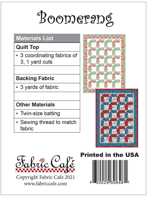 Fabric Cafe Boomerang Pattern 3 Yard Quilt Pattern - Quilt Pattern - Fabric Cafe Pattern - 3 yard quilts