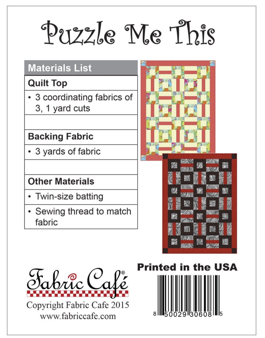 Fabric Cafe Puzzle Me This  3 Yard Quilt Pattern  - Quilt Pattern - Fabric Cafe Pattern