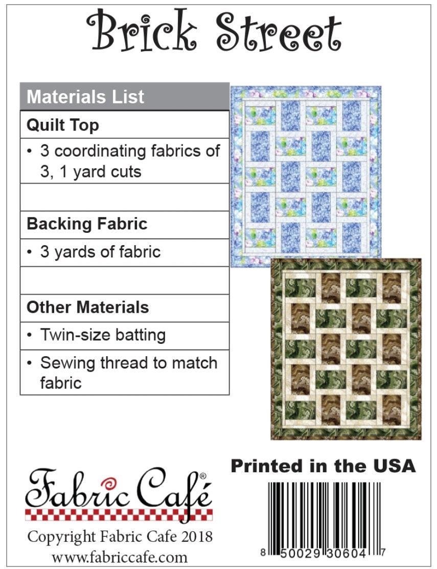 Fabric Cafe Brick Street Pattern 3 Yard Quilt Pattern - Quilt Pattern - Fabric Cafe Pattern - 3 yard quilts