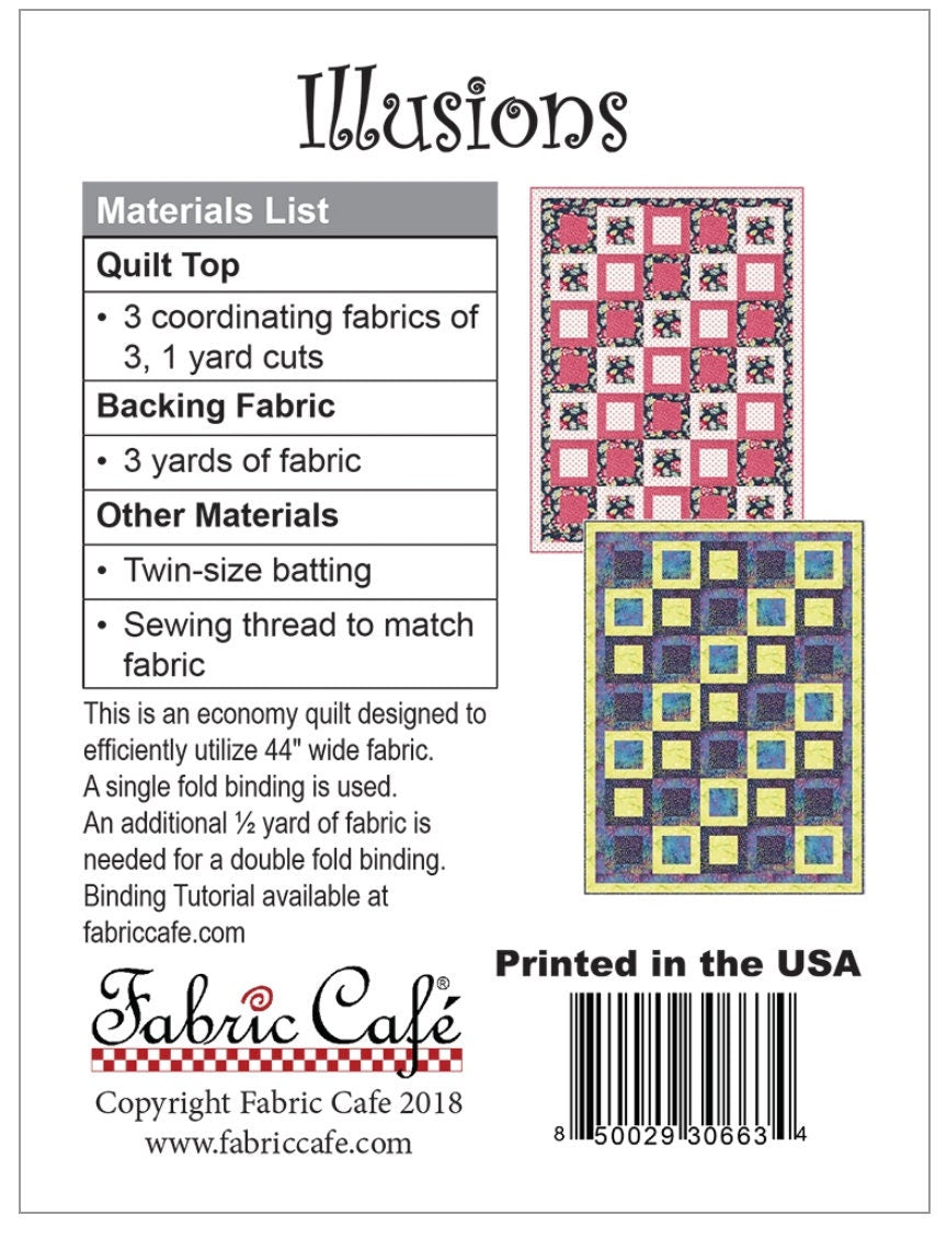 Fabric Cafe Illusions Pattern  3 Yard Quilt Pattern - Illusions  Pattern - Quilt Pattern - Fabric Cafe Pattern - 3 yard quilts