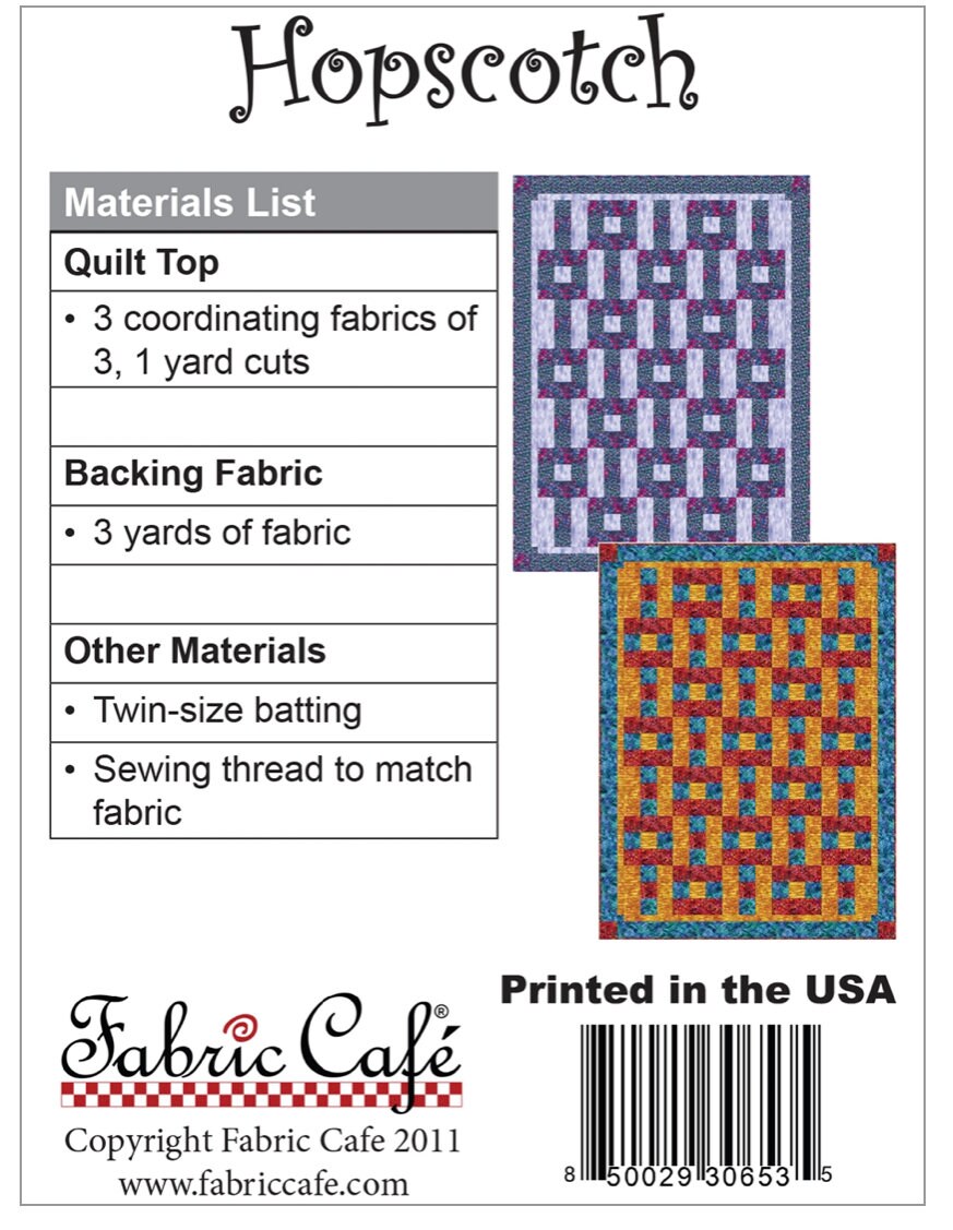 Fabric Cafe Hopscotch Pattern  3 Yard Quilt Pattern - Hopscotch Pattern - Quilt Pattern - Fabric Cafe Pattern - 3 yard quilts