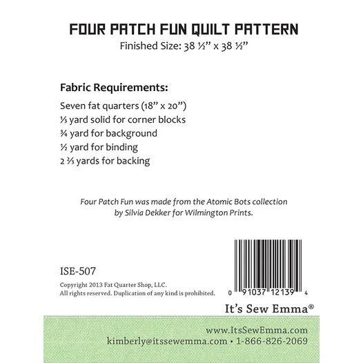 It’s so Emma Four Patch Fun Quilt pattern - fat quarter pattern - little P quilt pattern