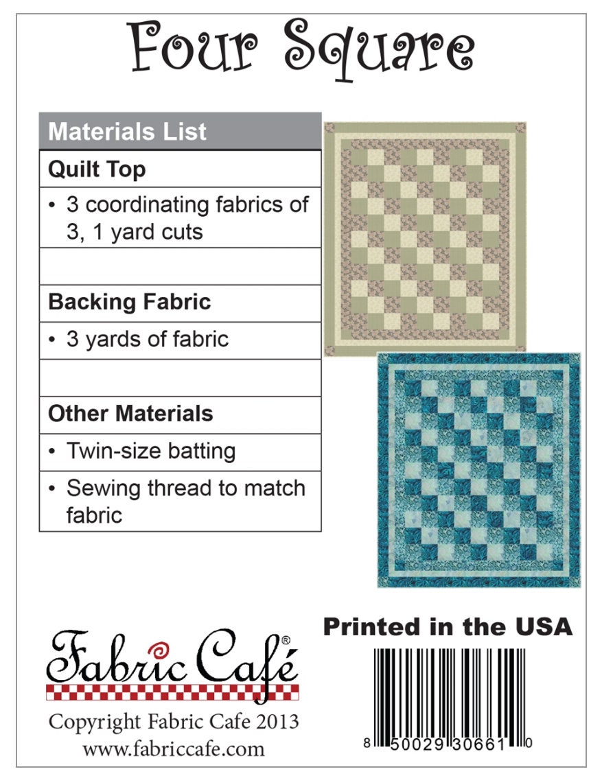 Fabric Cafe Four Square Pattern 3 Yard Quilt Pattern - Quilt Pattern - Fabric Cafe Pattern