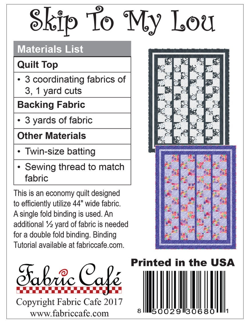 Fabric Cafe Skip To My Lou Pattern 3 Yard Quilt Pattern - Quilt Pattern - Fabric Cafe Pattern