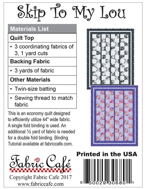 Fabric Cafe Skip To My Lou Pattern 3 Yard Quilt Pattern - Quilt Pattern - Fabric Cafe Pattern
