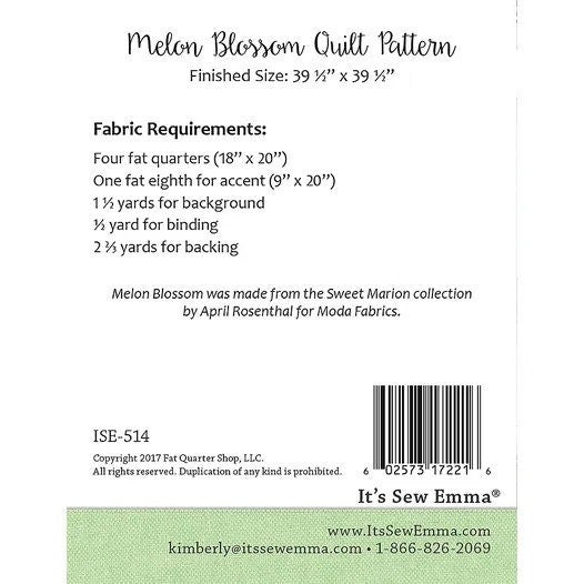 It’s so Emma Melon Blossom Quilt pattern - fat quarter pattern - little P quilt pattern