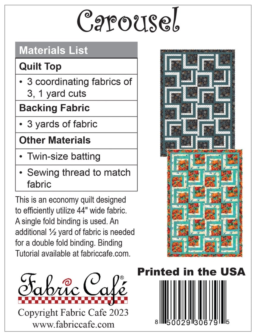 Fabric Cafe Carousel Pattern 3 Yard Quilt Pattern - Quilt Pattern - Fabric Cafe Pattern