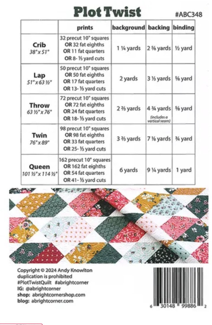 A Bright Corner Plot Twist Quilt Pattern quilt pattern - quilt pattern - paper pattern - layer cake  pattern