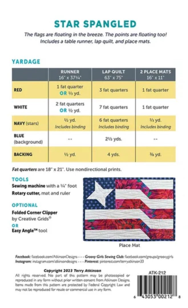 Star Spangled Quilt Pattern Atkinson Designs quilt pattern - quilt pattern - paper pattern - fat quarter pattern