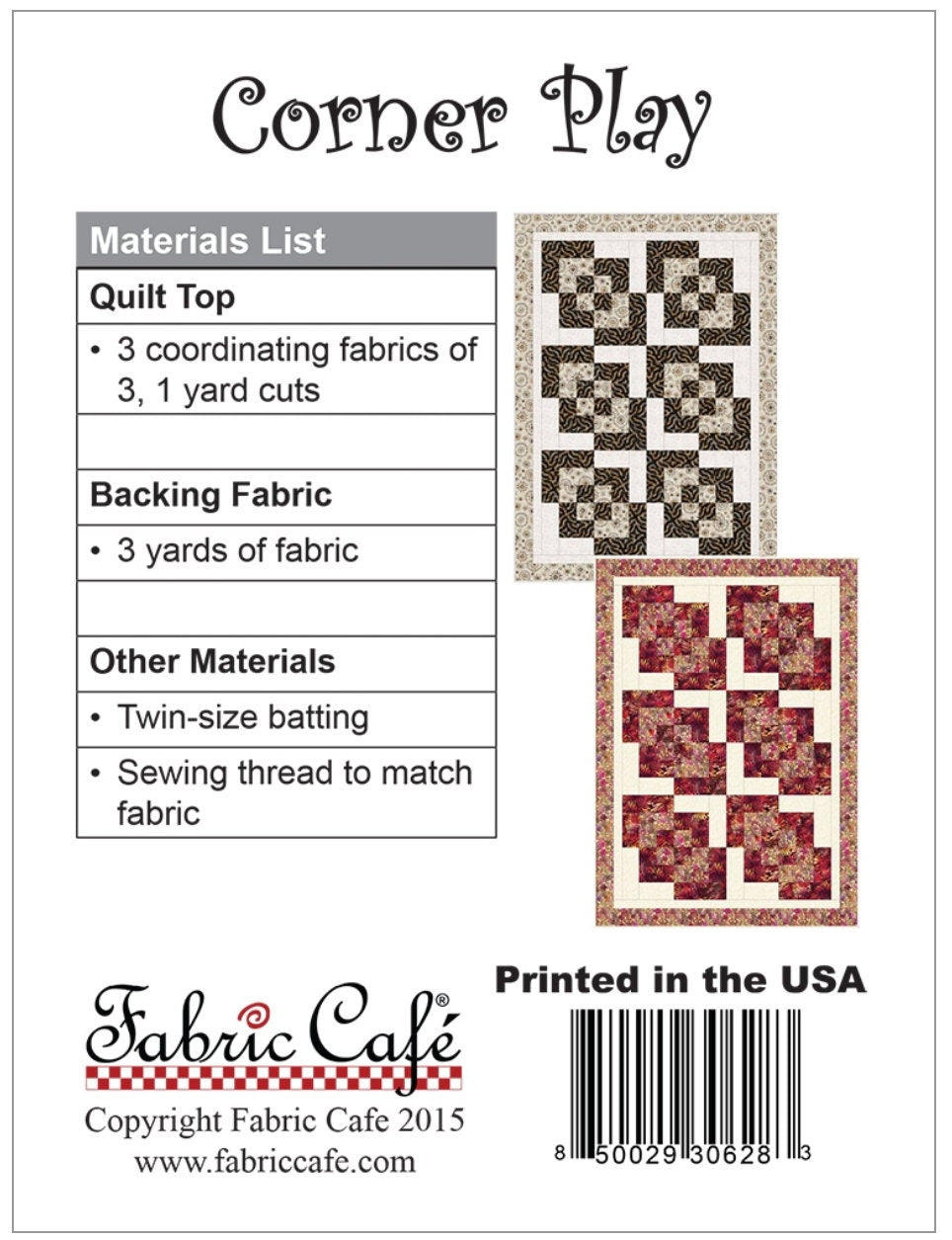 Fabric Cafe Corner Play 3 Yard Quilt Pattern - Quilt Pattern - Fabric Cafe Pattern - 3 yard quilts