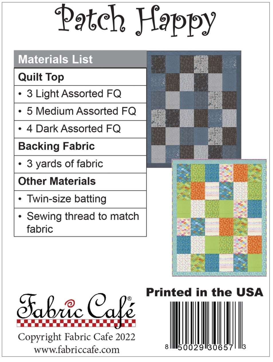 Fabric Cafe Patch Happy Fat Quarter Quilt Pattern - Quilt Pattern - Fabric Cafe Pattern - Fat Quarter Quilt Pattern