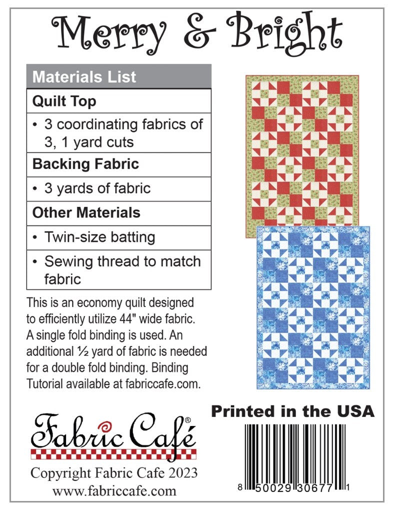 Fabric Cafe Brick Merry and Bright 3 Yard Quilt Pattern - Quilt Pattern - Fabric Cafe Pattern - 3 yard quilts - beginner pattern