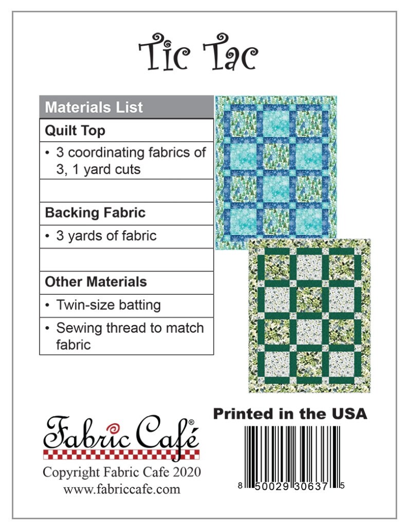 Fabric Cafe Tic Tac  3 Yard Quilt Pattern - Quilt Pattern - Fabric Cafe Pattern - beginner quilt pattern