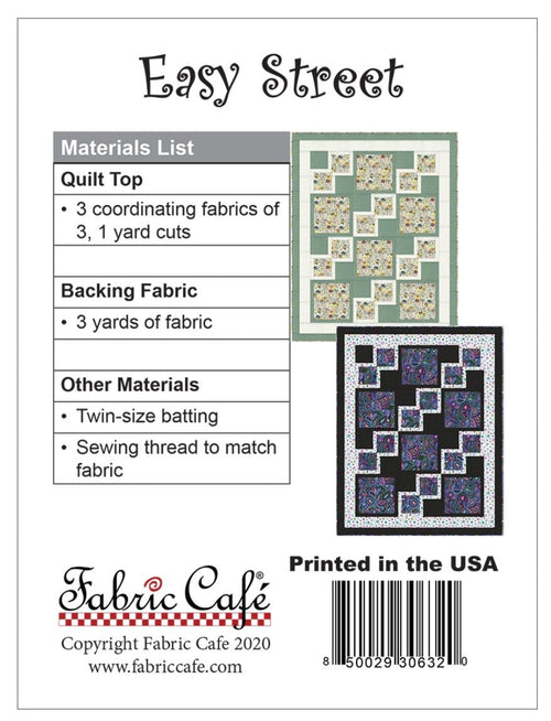 Fabric Cafe Easy Street Pattern 3 Yard Quilt Pattern - Quilt Pattern - Fabric Cafe Pattern - 3 yard quilts