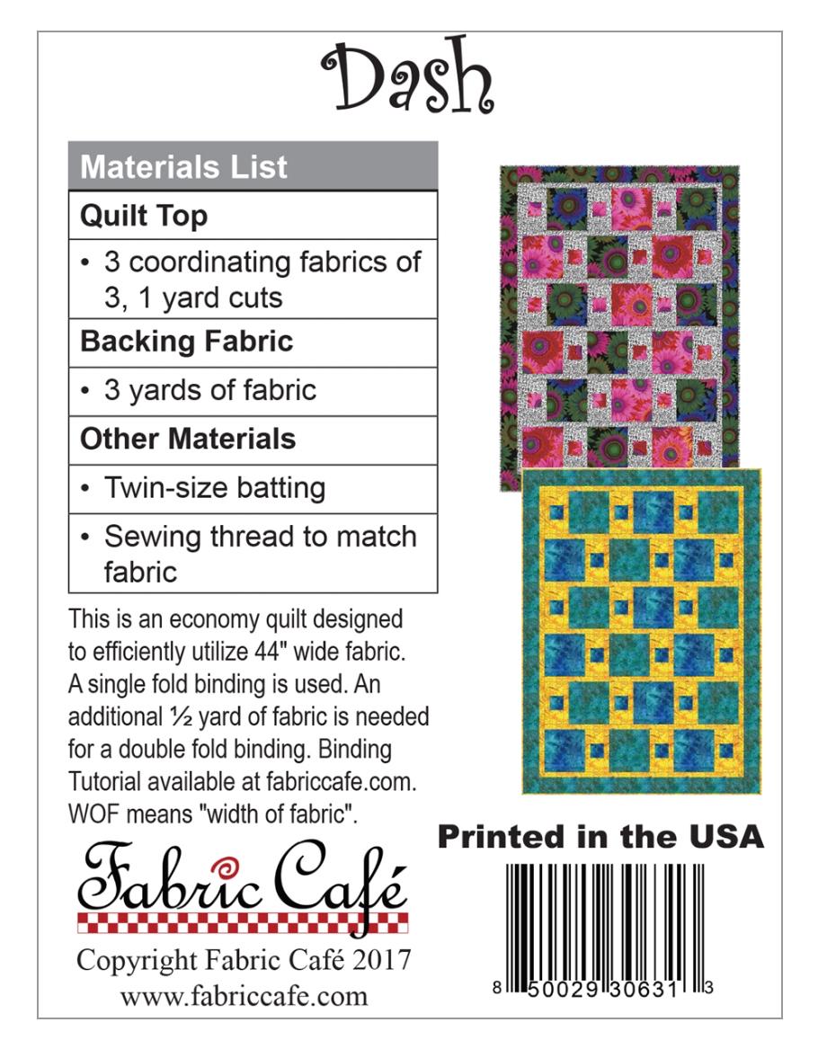 Fabric Cafe Dash Pattern 3 Yard Quilt Pattern - 3 Pattern - Quilt Pattern - Fabric Cafe Pattern