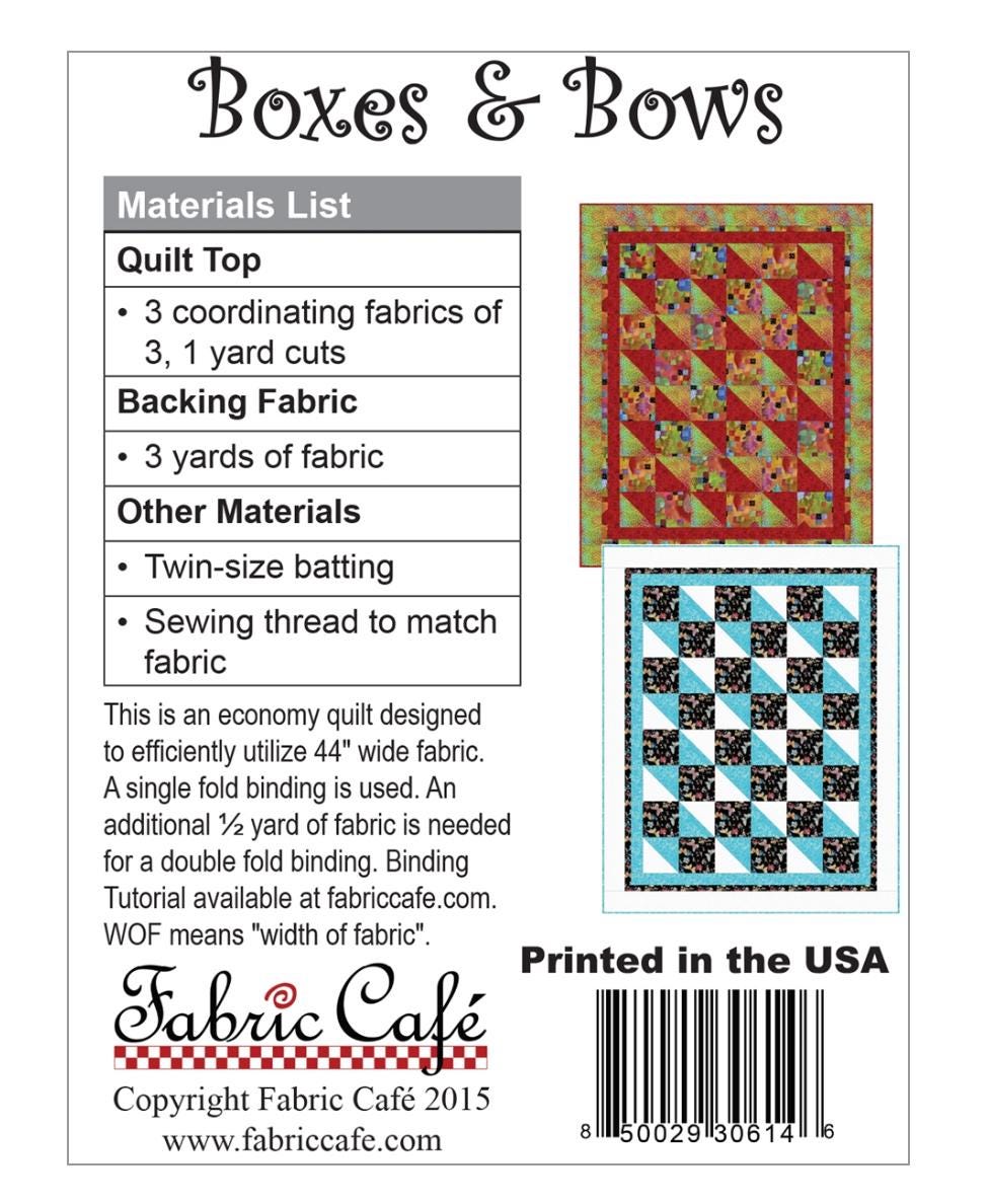 Fabric Cafe Boxes & Bows 3 Yard Quilt Pattern  - Quilt Pattern - Fabric Cafe Pattern