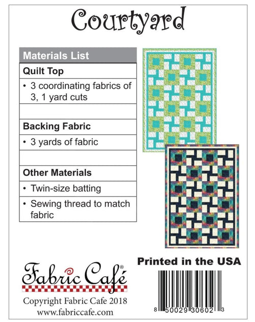 Fabric Cafe Courtyard Pattern 3 Yard Quilt Pattern - Quilt Pattern - Fabric Cafe Pattern