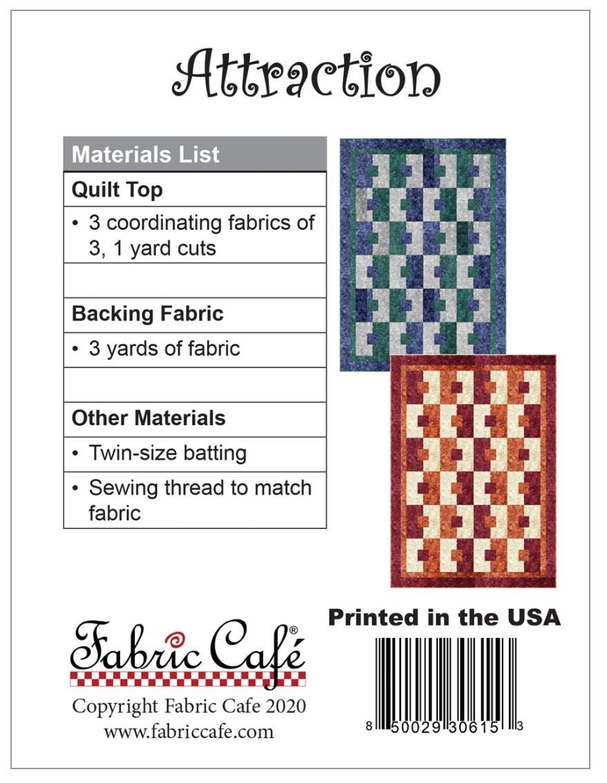 Fabric Cafe Attraction 3 Yard Quilt Pattern  - Quilt Pattern - Fabric Cafe Pattern