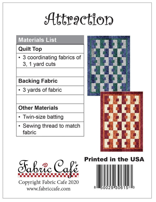 Fabric Cafe Attraction 3 Yard Quilt Pattern  - Quilt Pattern - Fabric Cafe Pattern