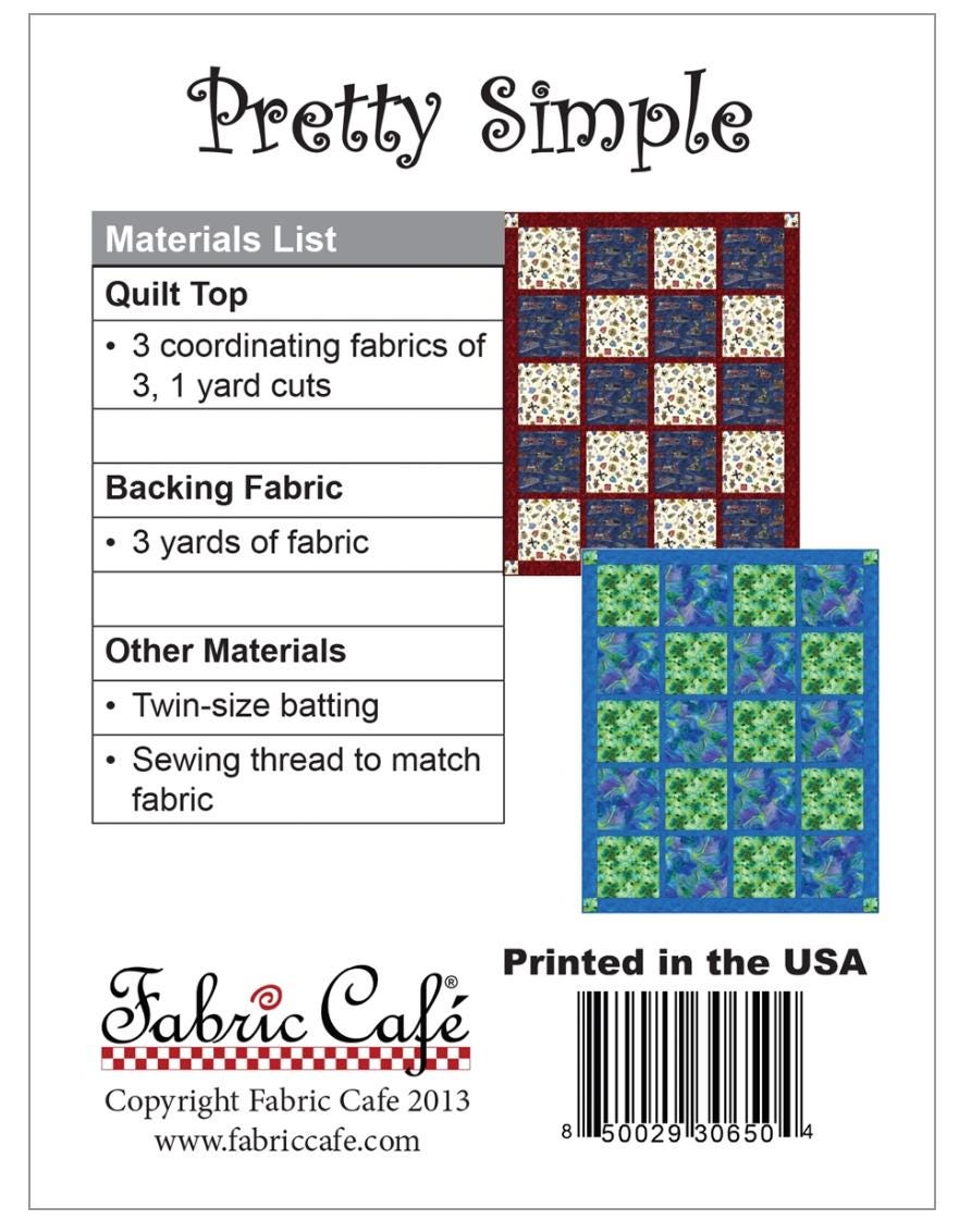 Fabric Cafe Pretty Simple Pattern 3 Yard Quilt Pattern - Quilt Pattern - Fabric Cafe Pattern - 3 yard quilts