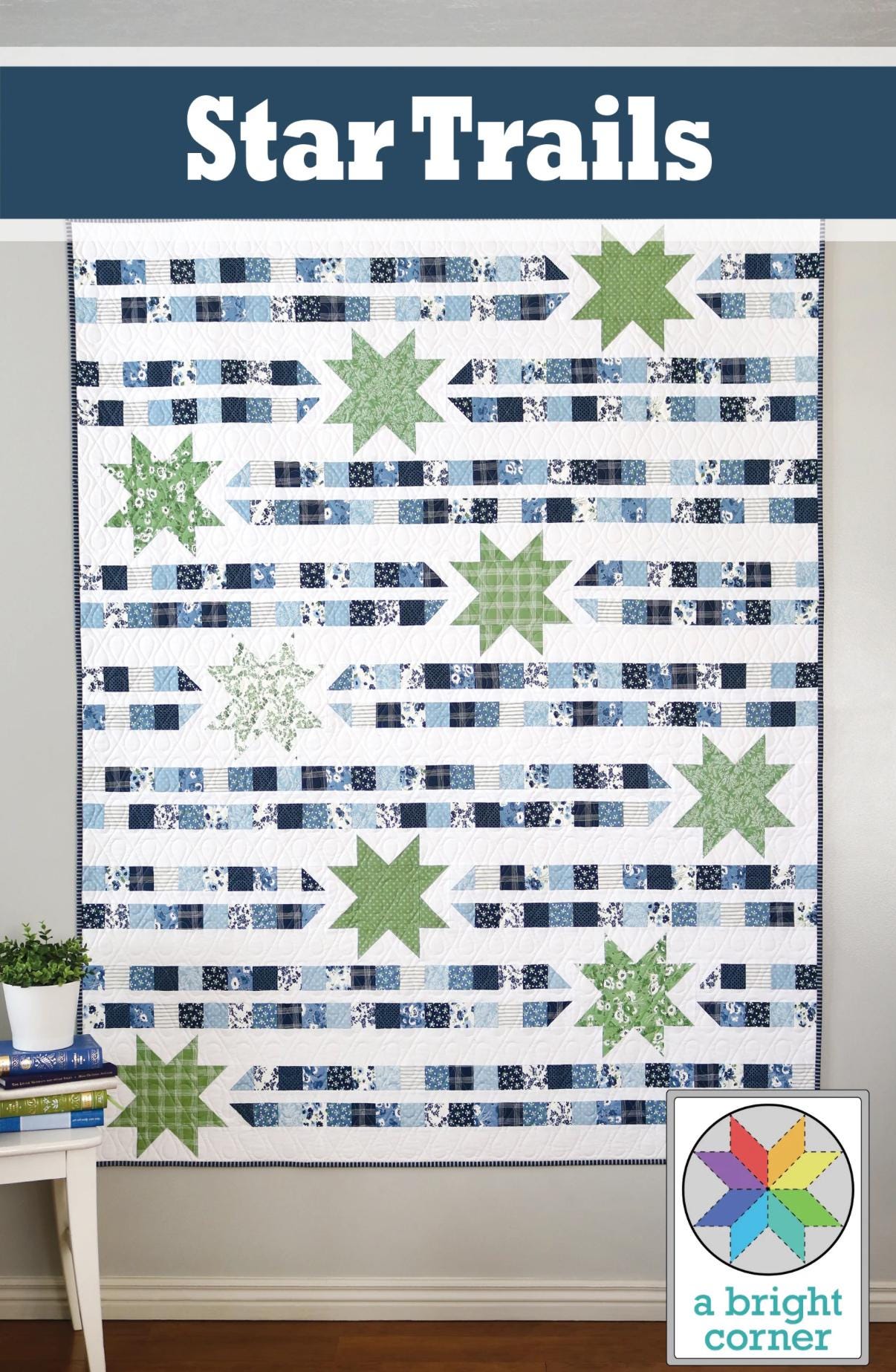 A Bright Corner Star Trails Quilt Pattern - jellyroll pattern - fat quarter pattern