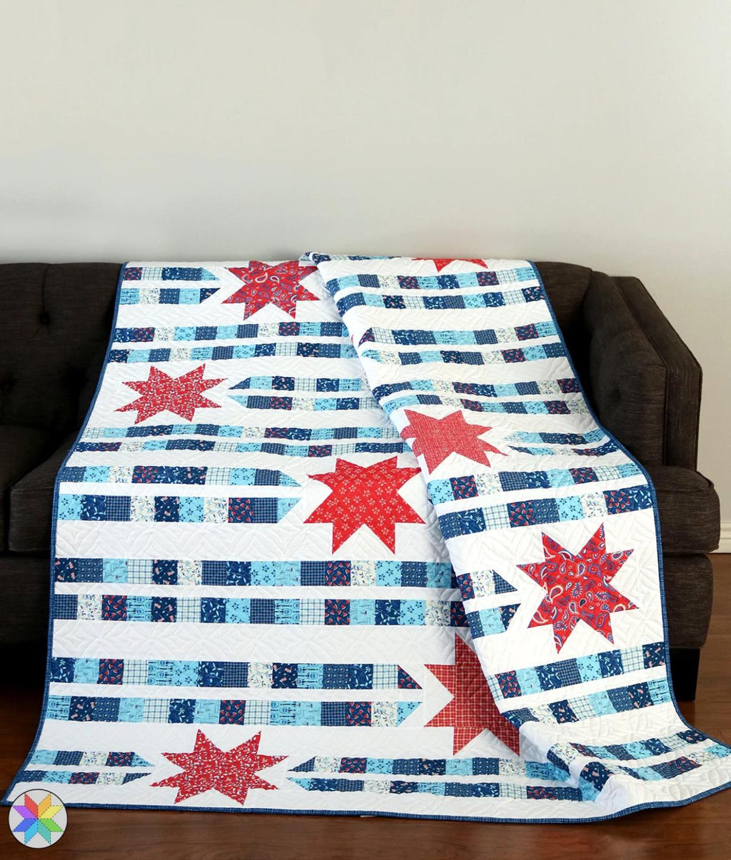 A Bright Corner Star Trails Quilt Pattern - jellyroll pattern - fat quarter pattern