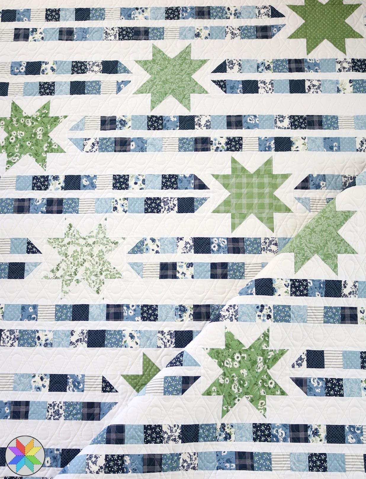 A Bright Corner Star Trails Quilt Pattern - jellyroll pattern - fat quarter pattern