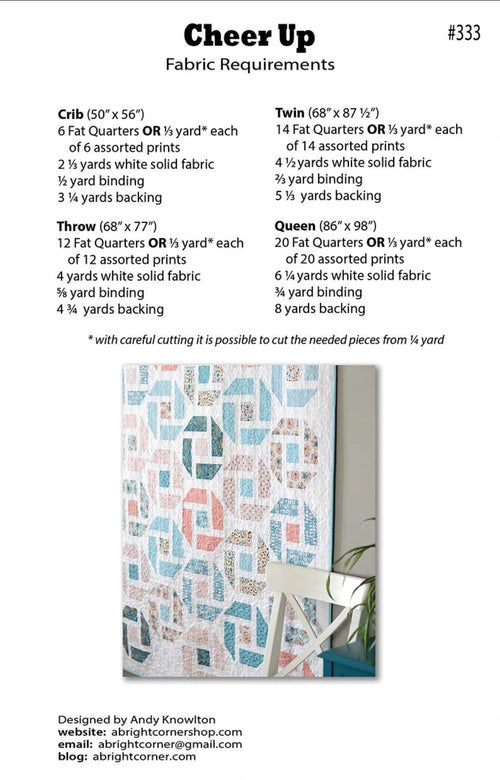 A Bright Corner Cheer Up Quilt Pattern - jellyroll pattern - fat quarter pattern