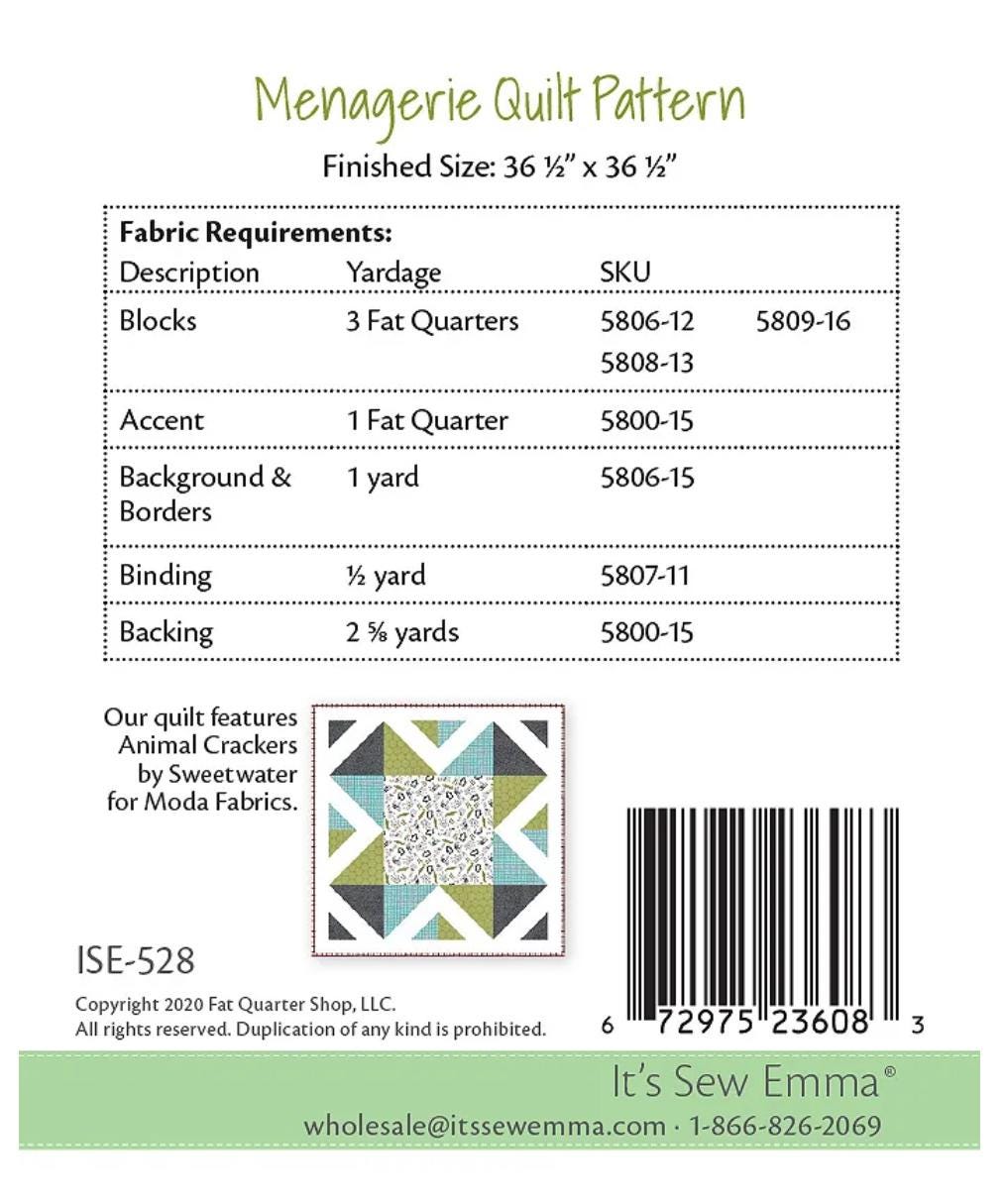 It’s so Emma Menagerie Quilt pattern - fat quarter pattern - little P quilt pattern