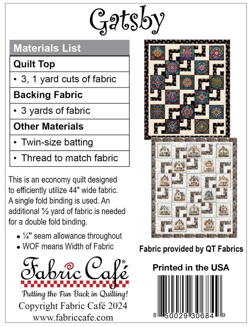 Fabric Cafe Gatsby 3-Yard Quilt Pattern | Perfect for 8-inch Panels - Quilt Pattern - Fabric Cafe Pattern - panel quilt pattern