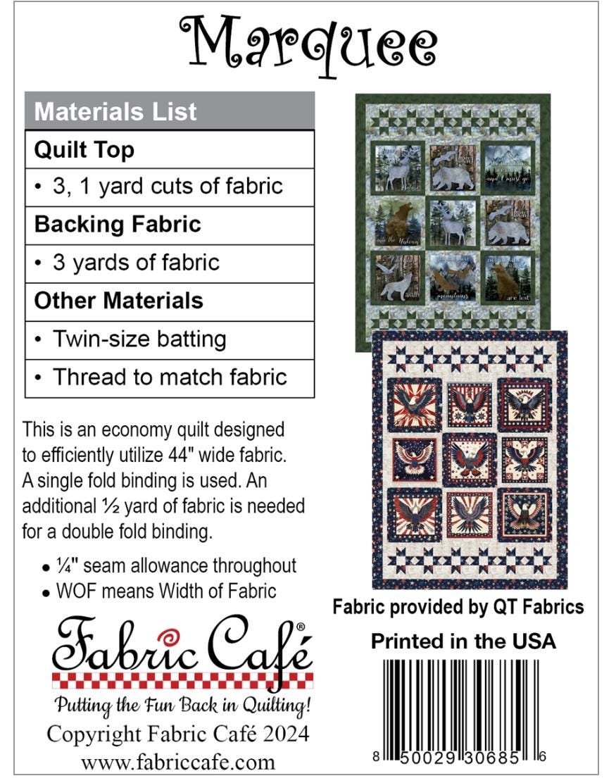Fabric Cafe Marquee 3-Yard Quilt Pattern | Perfect for 10-inch Panels - Quilt Pattern - Fabric Cafe Pattern - Panel Quilt Pattern