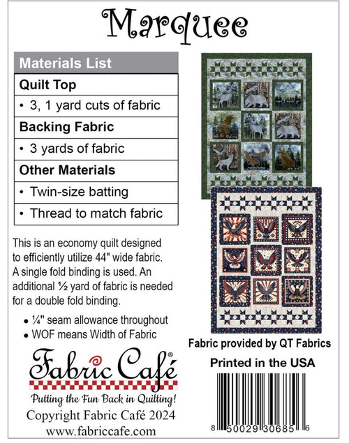 Fabric Cafe Marquee 3-Yard Quilt Pattern | Perfect for 10-inch Panels - Quilt Pattern - Fabric Cafe Pattern - Panel Quilt Pattern