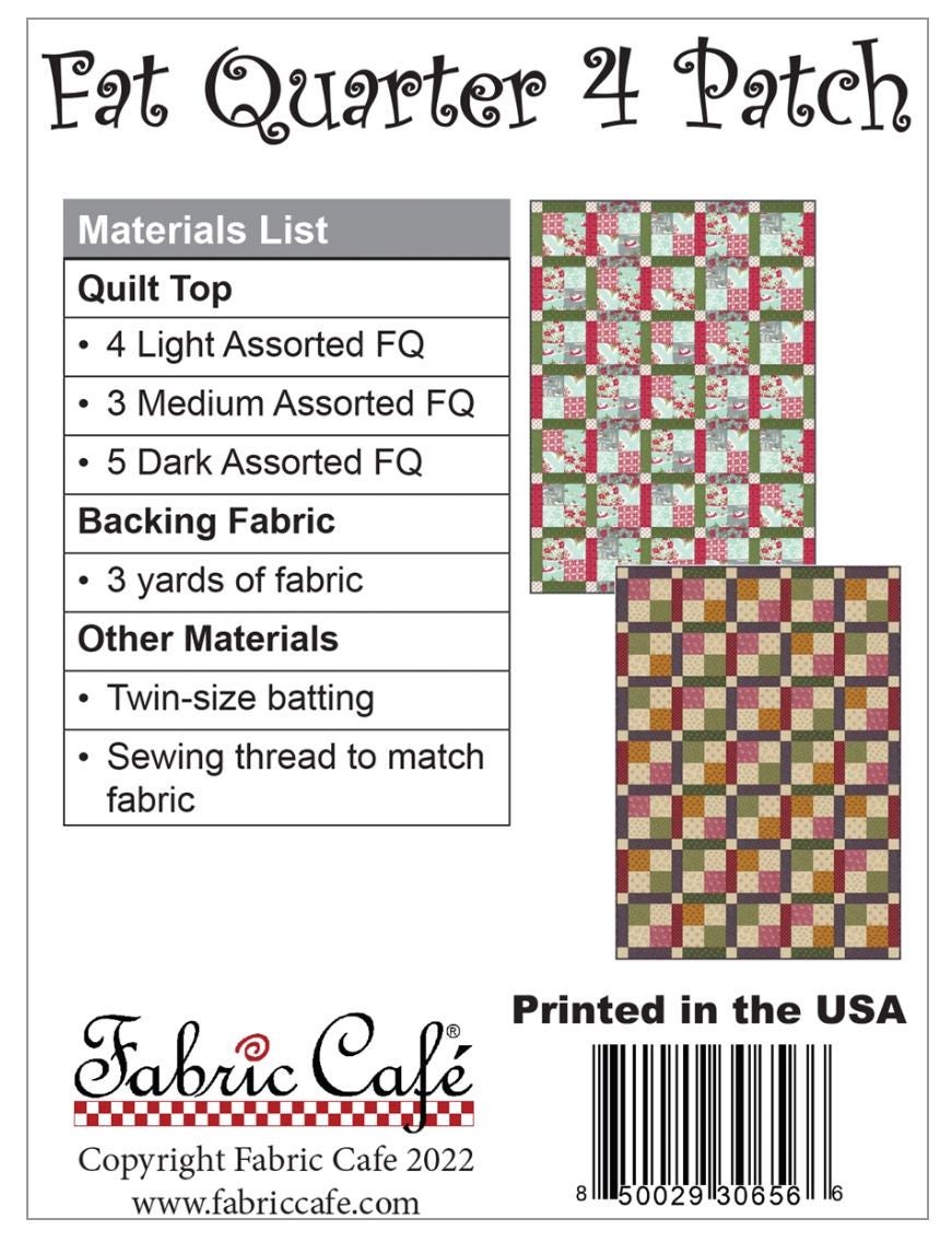 Fabric Cafe Fat Quarter 4 Patch Quilt Pattern - Quilt Pattern - Fabric Cafe Pattern