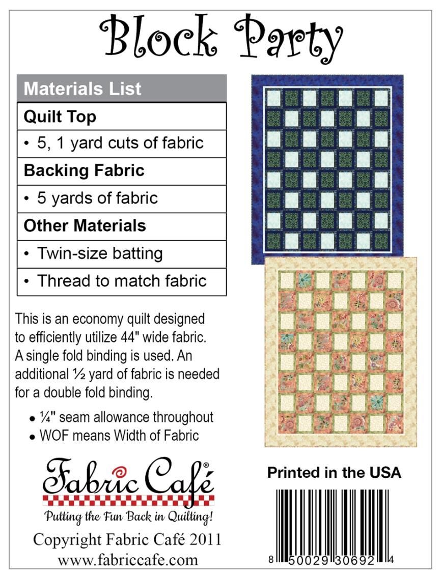 Fabric Cafe Block Party 5 Yard Quilt Pattern - Block Party Pattern - Quilt Pattern - Fabric Cafe Pattern - 5 yard quilts