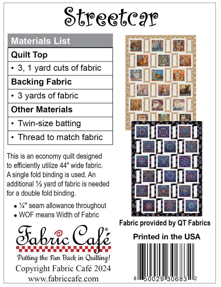Fabric Cafe Streetcar Pattern  3 Yard Quilt Pattern - Windmill Pattern - Quilt Pattern - Fabric Cafe Pattern - 3 yard quilts