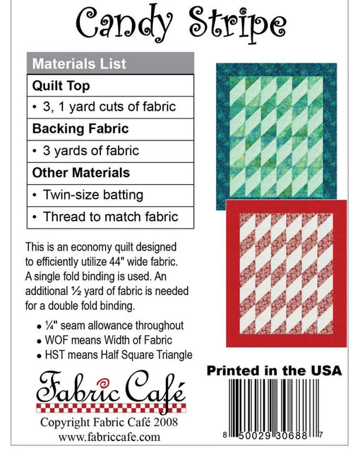 Fabric Cafe Candy Stripe Pattern 3 Yard Quilt Pattern - Quilt Pattern - Fabric Cafe Pattern