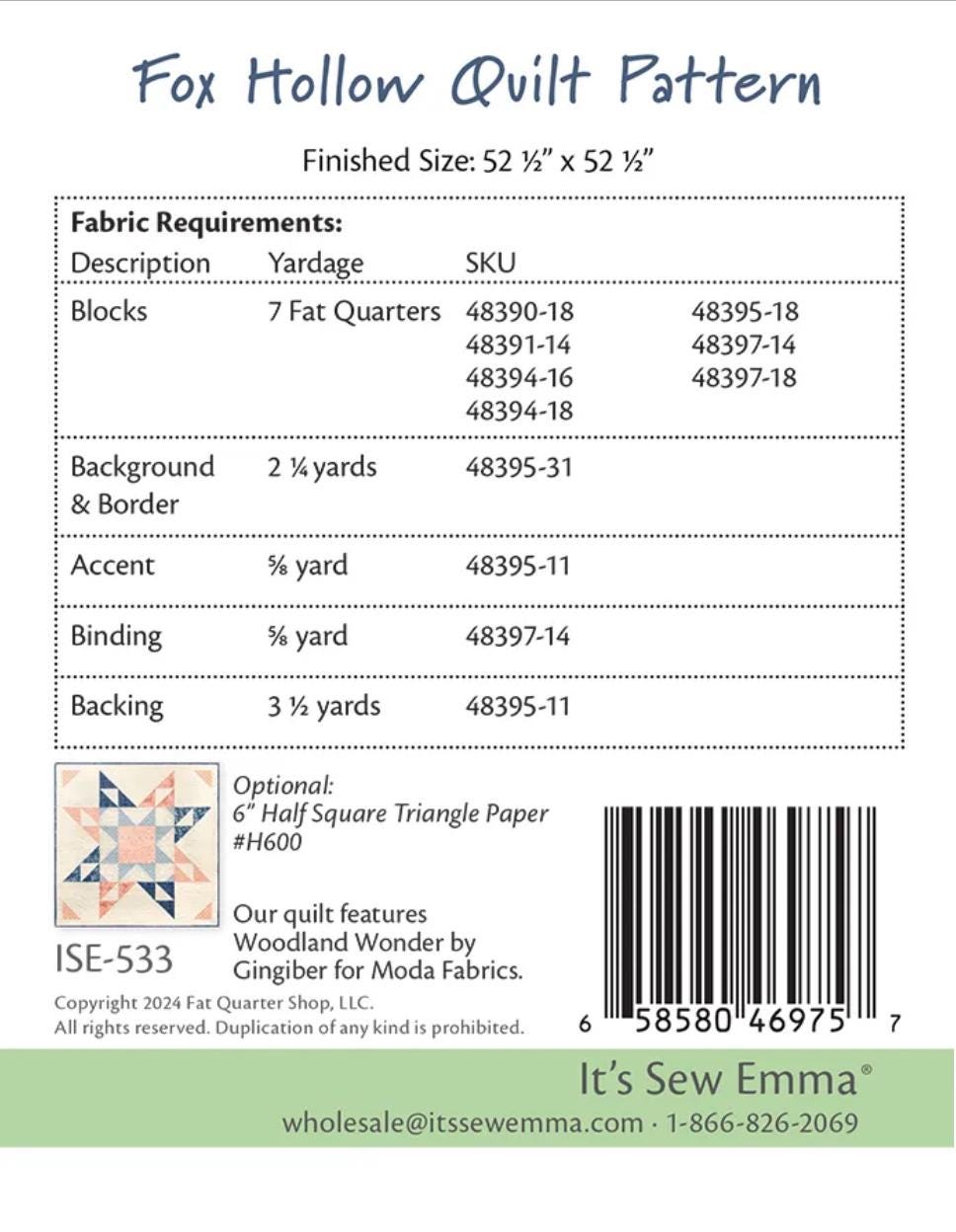It’s so Emma Fox Hollow quilt pattern - fat quarter pattern - little P quilt pattern