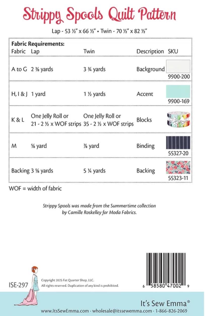It’s so Emma Strippy Spools Quilt pattern - fat quarter pattern - little P quilt pattern