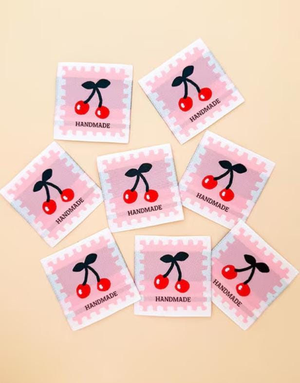 IN STOCK Minki Kim Cherry Pink Woven Labels - Quilt Labels