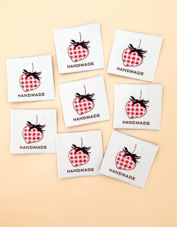 IN STOCK Minki Kim Check Strawberry Woven Labels - Quilt Labels