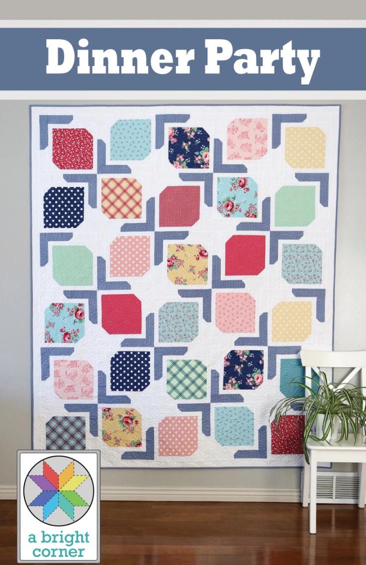 A Bright Corner Dinner Party Quilt Pattern - fat quarter pattern - beginner quilt pattern