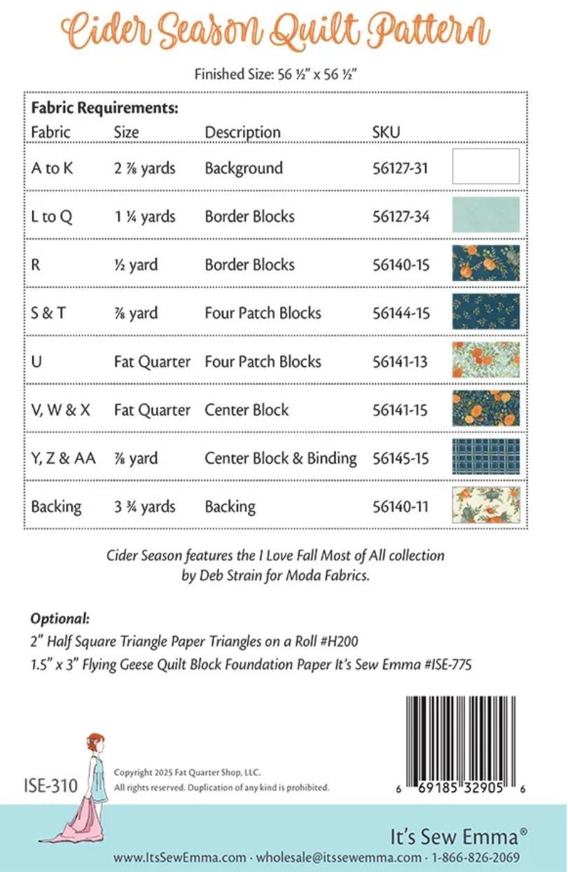 It’s so Emma Cider Season Quilt pattern - fat quarter pattern - little P quilt pattern