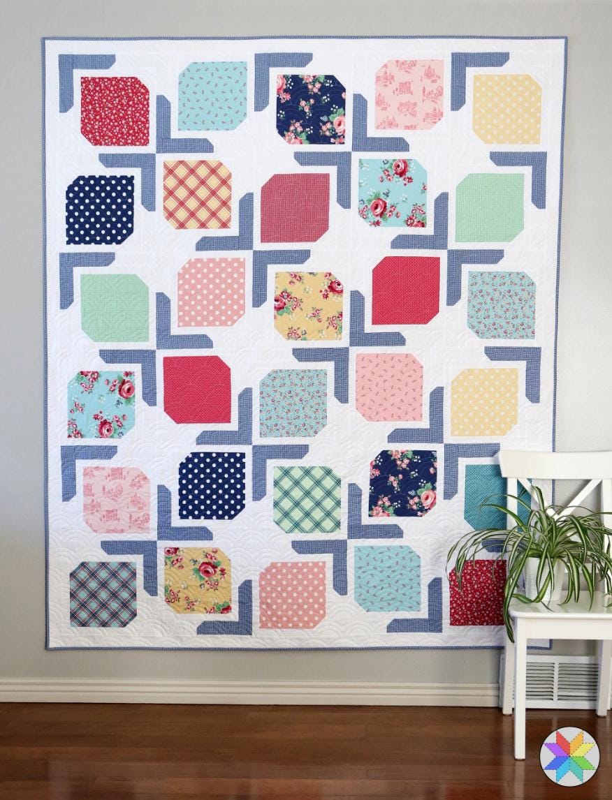 A Bright Corner Dinner Party Quilt Pattern - fat quarter pattern - beginner quilt pattern