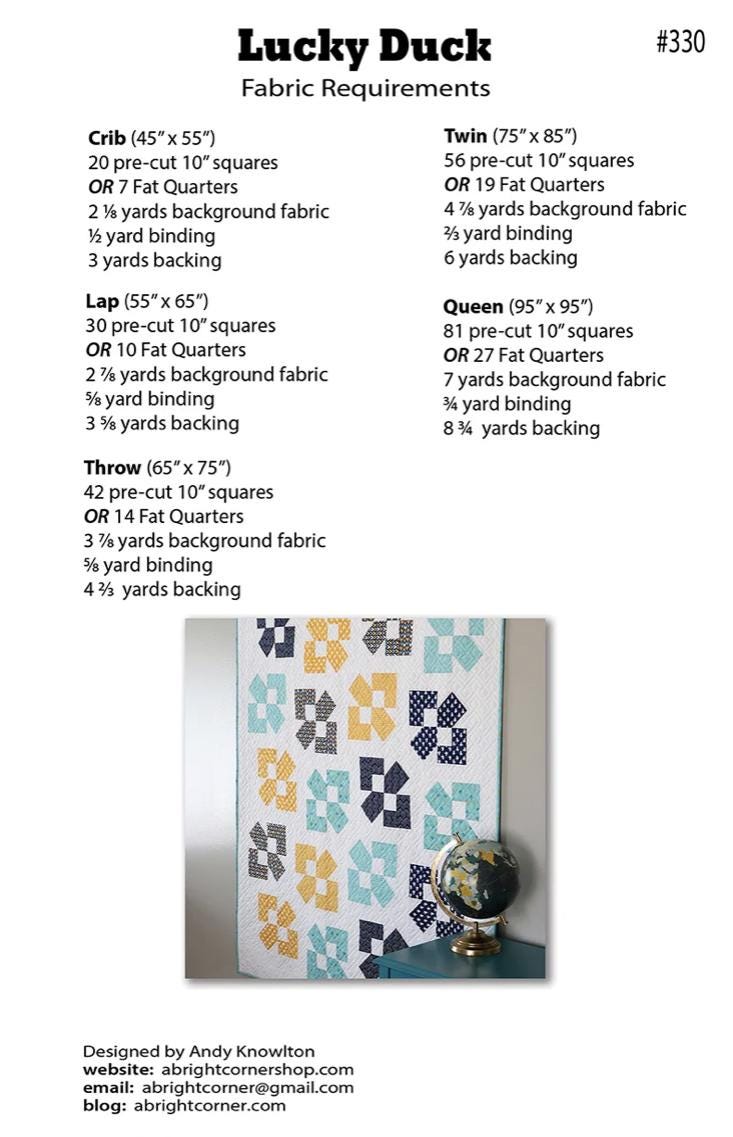 A Bright Corner Lucky Duck Quilt Pattern - fat quarter pattern - beginner quilt pattern