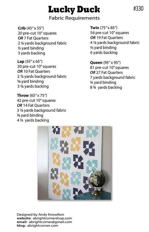 A Bright Corner Lucky Duck Quilt Pattern - fat quarter pattern - beginner quilt pattern