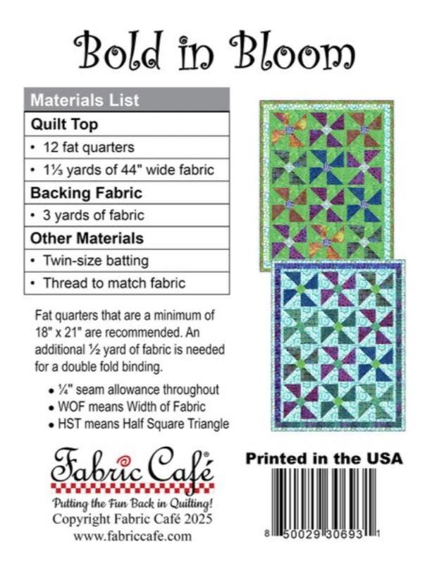 Fabric Cafe Bold in Bloom Quilt Pattern - fat quarter pattern