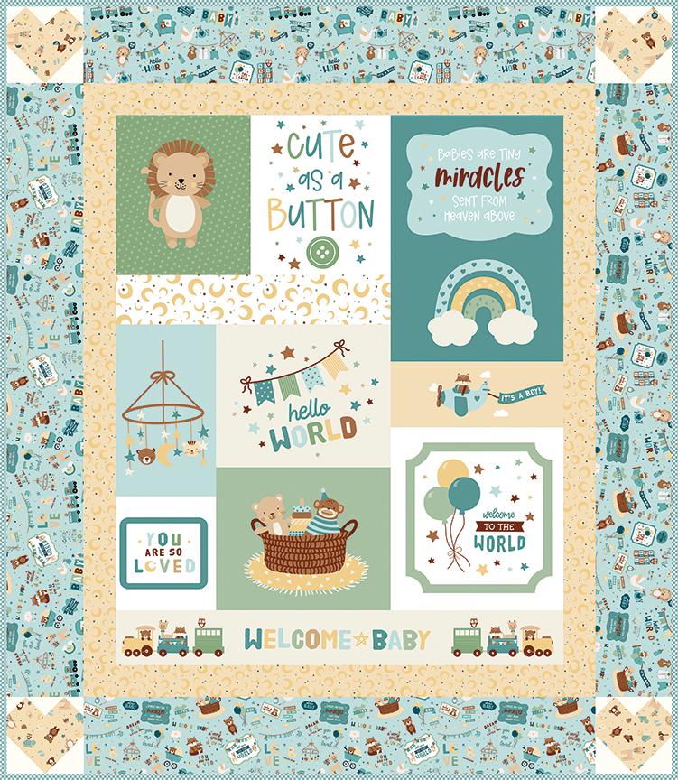 PREORDER Cute As A Button Boy Panel Kit - Baby quilt kit - Wallhanging quilt kit