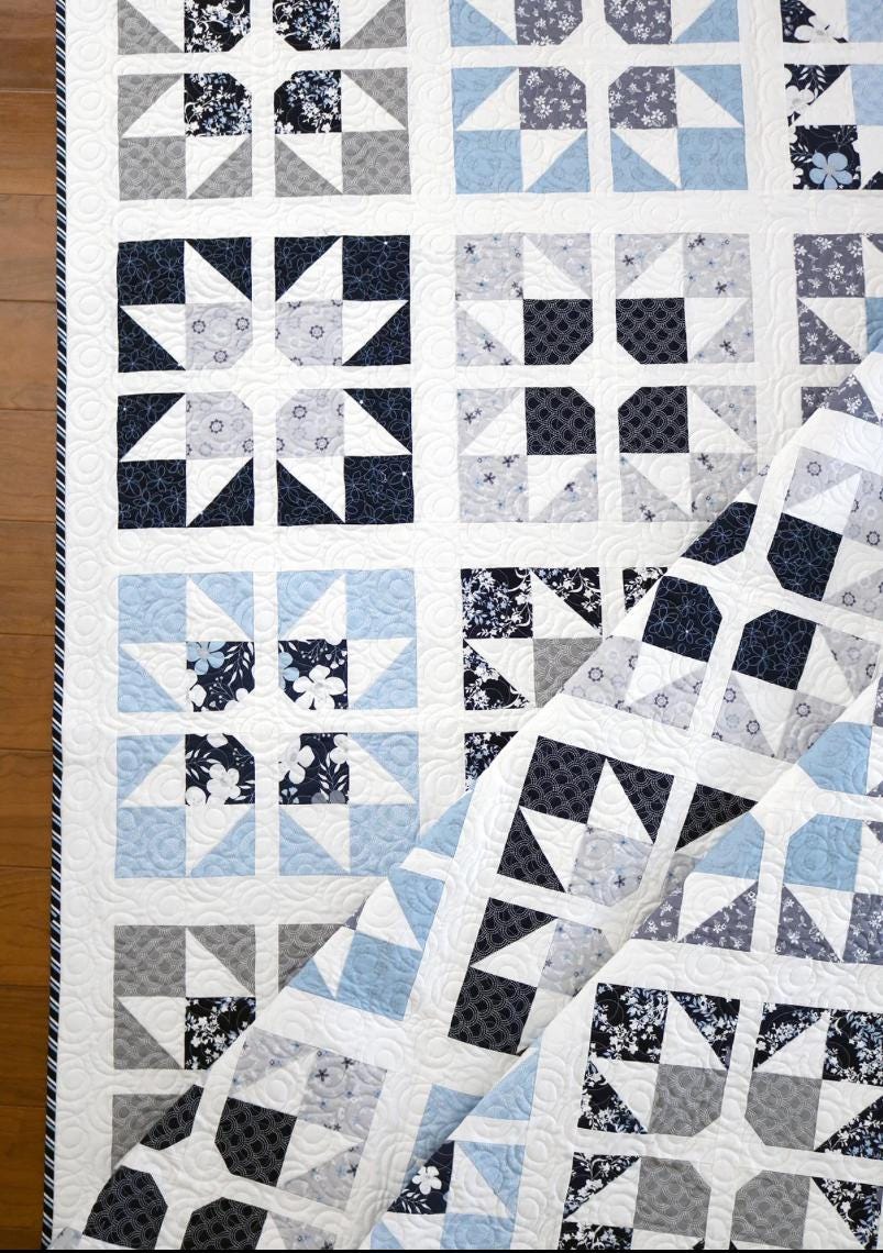 A Bright Corner Split Stars Quilt Pattern - fat quarter pattern - beginner quilt pattern